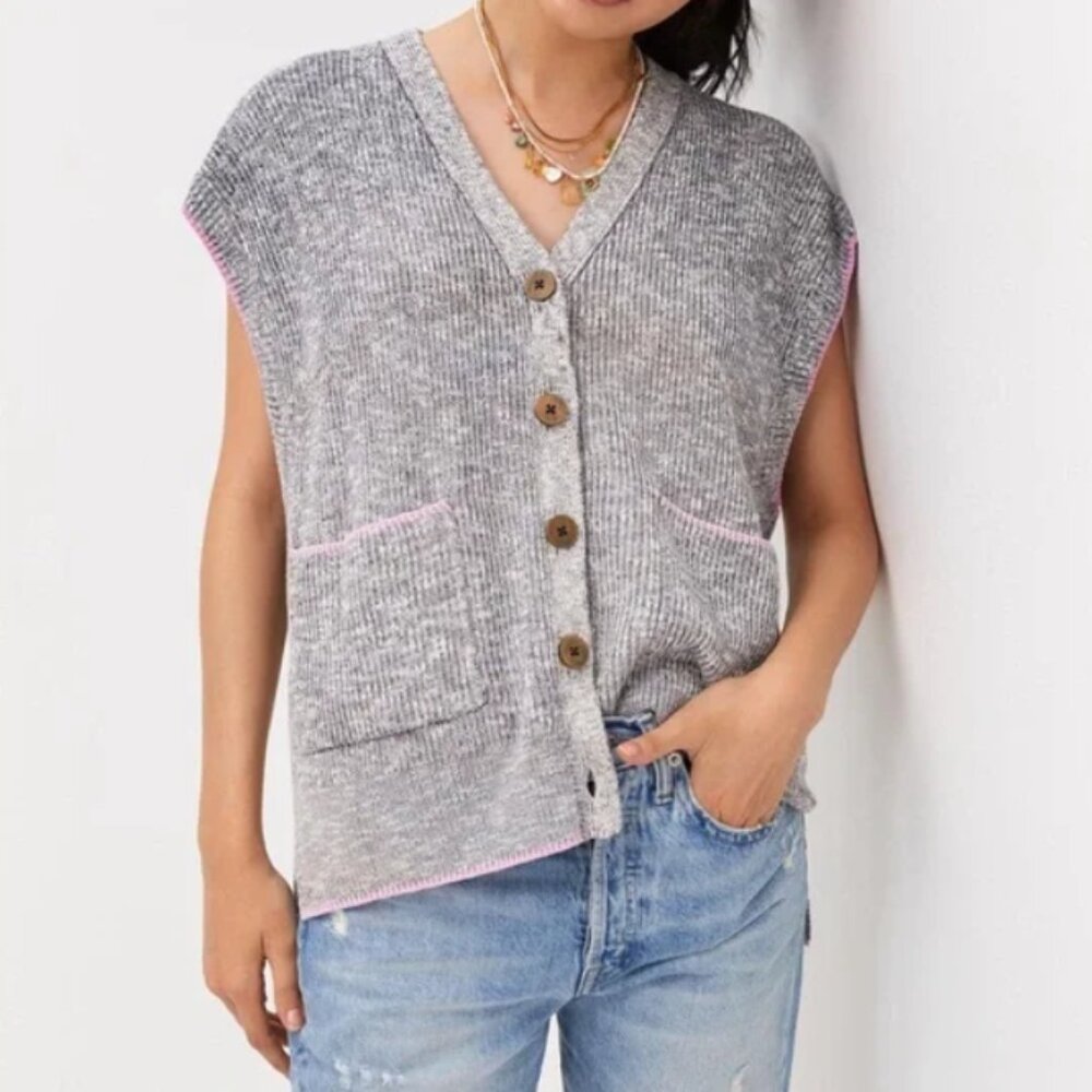 Anthropologie Pilcro Grey Button Front Sweater Vest